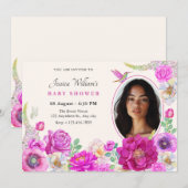 美しい花の写真のベビーシャワー 招待状 (正面/裏面)