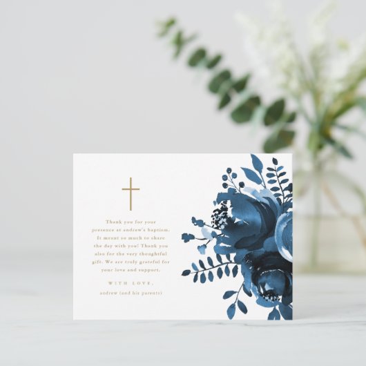 美しい花の十字架 洗礼写真 ありがとう ポストカード (スタンド正面)