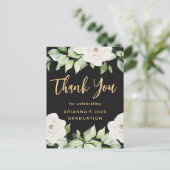 美しい花の卒業感謝メッセージカード 黒 ポストカード (スタンド正面)