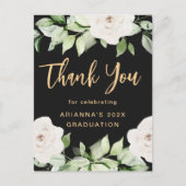 美しい花の卒業感謝メッセージカード 黒 ポストカード (正面)