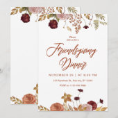 美しい花の友人感謝祭食事招待状 招待状 (正面/裏面)