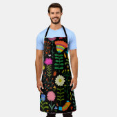 美しい花の手描きイラストレーション エプロン (着用した状態)