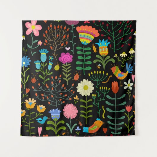 美しい花の手描きイラストレーション タペストリー (正面)