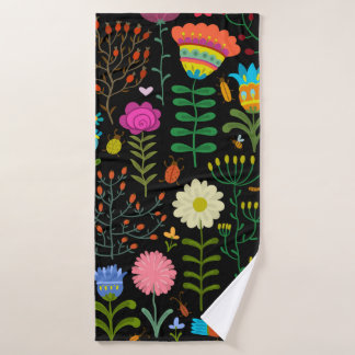 美しい花の手描きイラストレーション バスタオル