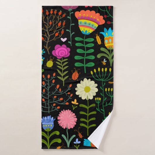 美しい花の手描きイラストレーション バスタオル (バスタオル)