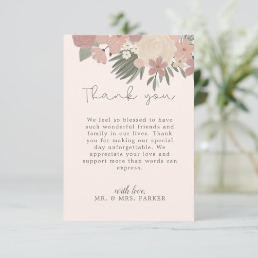 美しい花の手書きスクリプトメッセージ サンキューカード (スタンド正面)