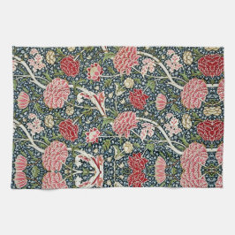 美しい花の模様葉花が赤ピンク キッチンタオル