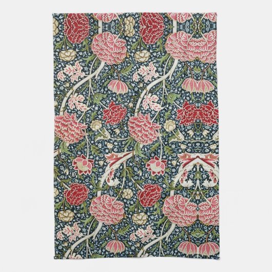 美しい花の模様葉花が赤ピンク キッチンタオル (縦)