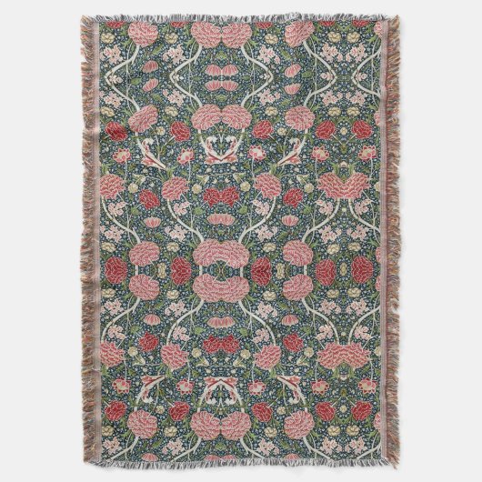 美しい花の模様葉花が赤ピンク スローブランケット (正面縦)