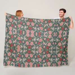 美しい花の模様葉花が赤ピンク フリースブランケット