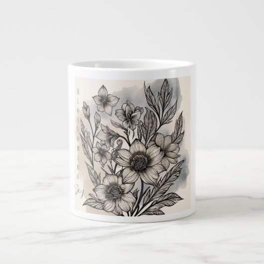 美しい花の模様、開花の喜び ジャンボコーヒーマグカップ (正面)