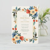 美しい花の水彩アイボリーの結婚式前祝賀会 招待状 (スタンド正面)