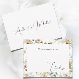 美しい花の水彩フラットサンクスカード サンキューカード