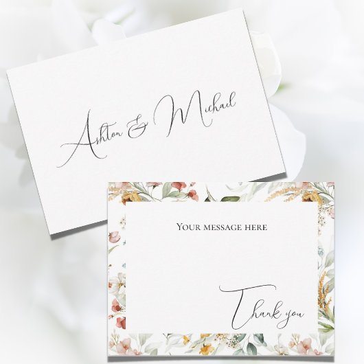 美しい花の水彩フラットサンクスカード サンキューカード