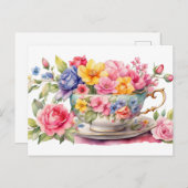 美しい花の水彩湯飲み ポストカード (正面/裏面)
