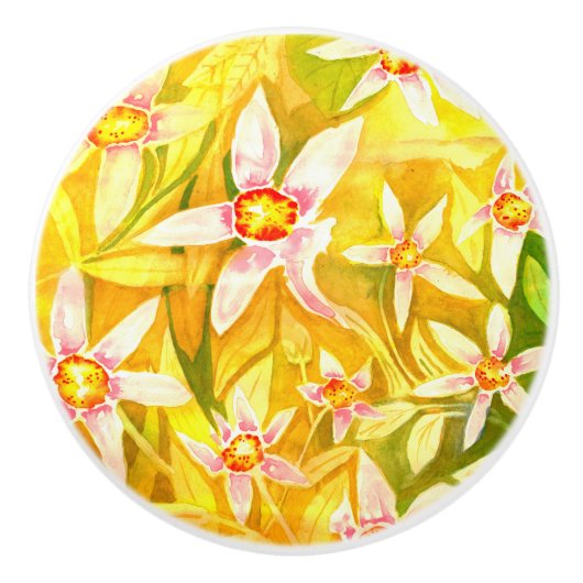 美しい花の水彩画の陶磁器のドア・ノブ セラミックノブ (正面)