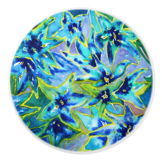 美しい花の水彩画の陶磁器のドア・ノブ セラミックノブ (正面)