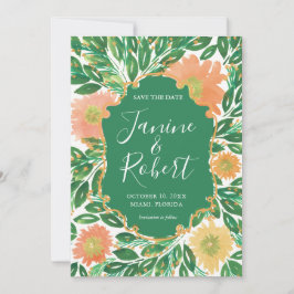 美しい花の水絵画色の保存日付 招待状