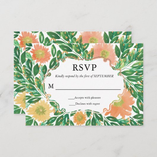 美しい花の水色絵画のRSVPカード 招待状 (正面/裏面)