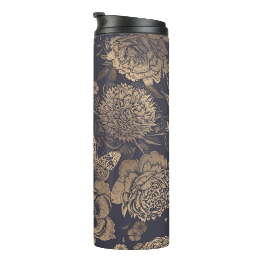 美しい花の牡丹、バラ、蝶。 タンブラー (回転右)