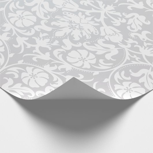 美しい花の白いダマスク織の結婚式のデザイン ラッピングペーパー (角)