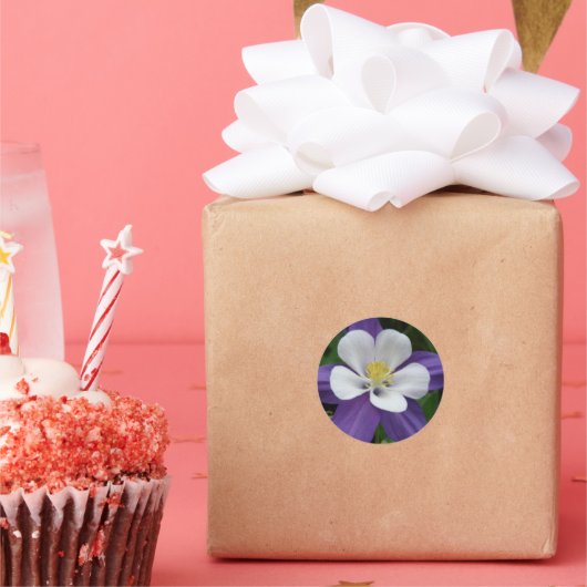 美しい花の紫と白のコルンバイン花 ラウンドシール (パーティー)