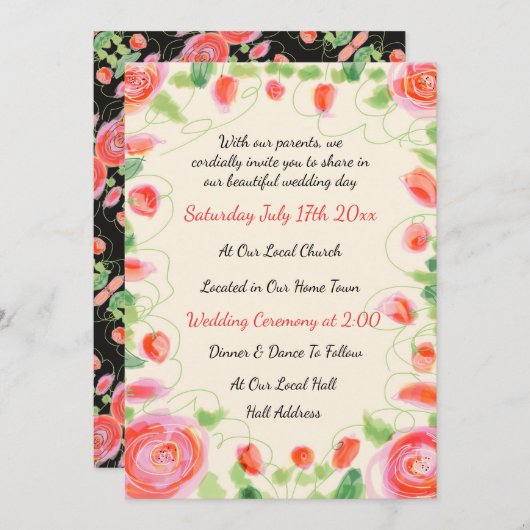 美しい花の結婚式招待状 招待状 (正面/裏面)