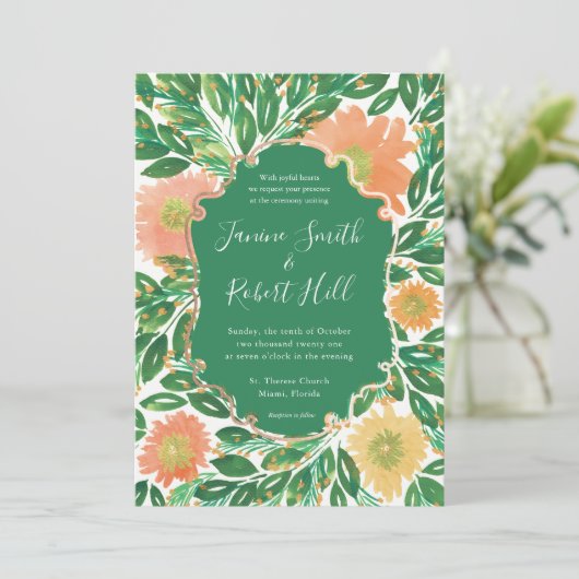 美しい花の絵画水色結婚の 招待状 (スタンド正面)