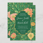 美しい花の絵画水色結婚の 招待状 (正面/裏面)