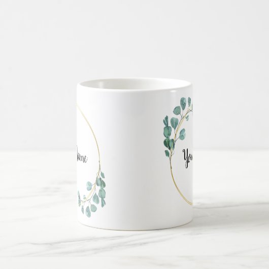 美しい花の緑の名前カスタム コーヒーマグカップ (中央)