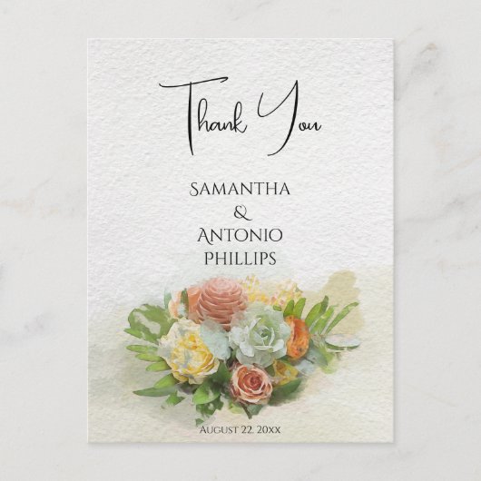美しい花の花束水の色のアートありがとう ポストカード (正面)