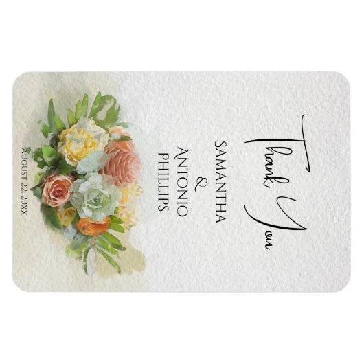 美しい花の花束水の色のアートありがとう マグネット (横)