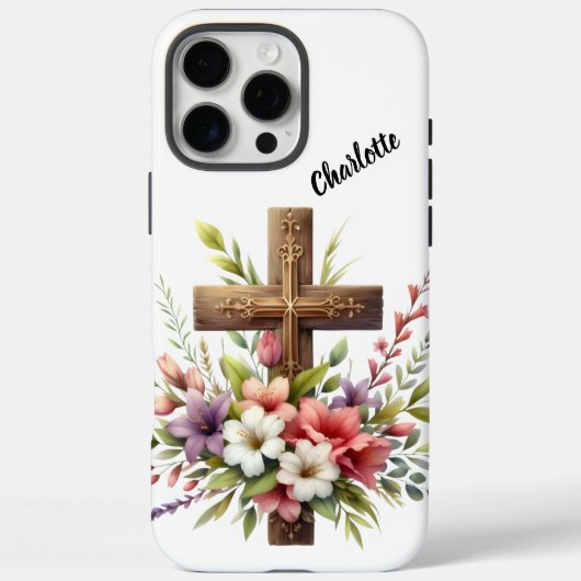 美しい花の芸術に囲まれたキリスト教の十字架 Case-Mate iPhoneケース (裏面)