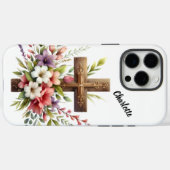 美しい花の芸術に囲まれたキリスト教の十字架 Case-Mate iPhoneケース (裏面 (横))