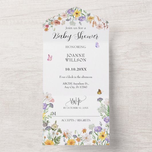 美しい花の蝶の庭 オールインワン招待状 (内側)