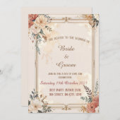 美しい花の詳細な結婚式の招待状カード 招待状 (正面/裏面)