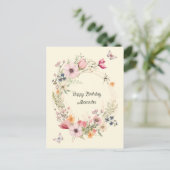 美しい花の輪と蝶の誕生日 ポストカード (スタンド正面)