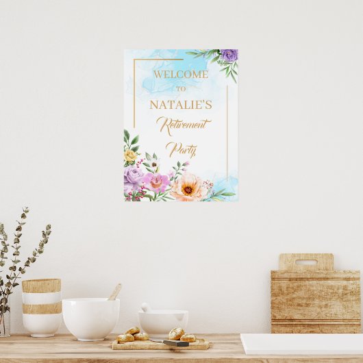 美しい花の退職パーティーウェルカムサイン ポスター (キッチン)