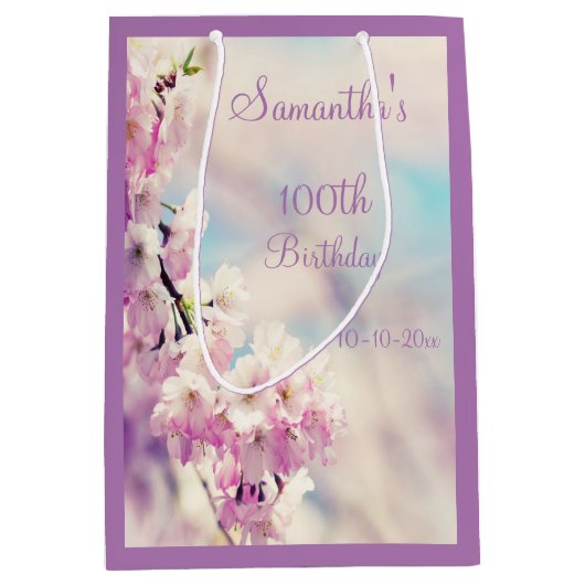 美しい花の100th誕生会 ミディアムペーパーバッグ (正面)