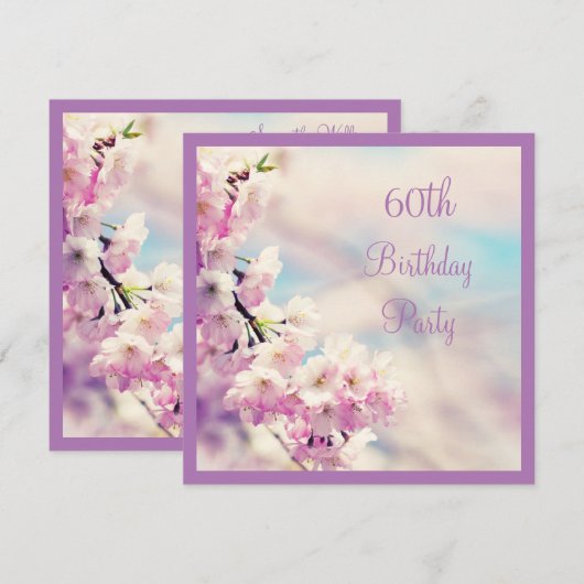 美しい花の60歳誕生日 招待状 (正面/裏面)