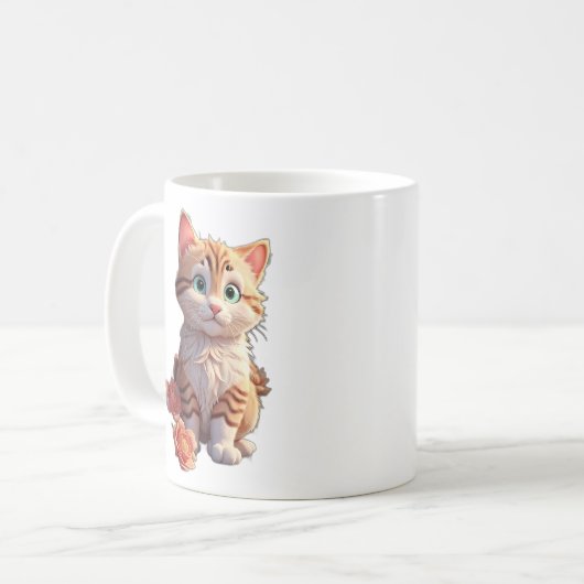 美しい花を咲かせるかわいい猫 コーヒーマグカップ (正面左)