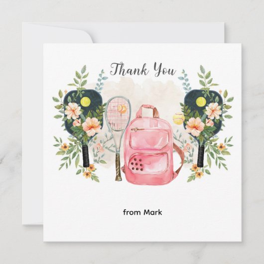 美しい花を持つピックボール サンキューカード (正面)