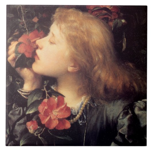 美しい花を選ぶ少女（G.F.ワット） タイル (正面)