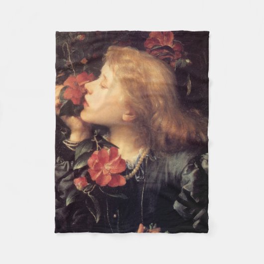 美しい花を選ぶ少女(G.F.ワット) フリースブランケット (正面)