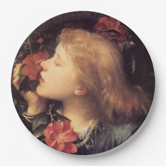 美しい花を選ぶ少女(G.F.ワット) ペーパープレート (正面)