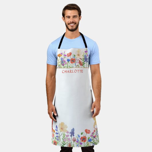 美しい花エプロン名フローラ水色 エプロン (着用した状態)