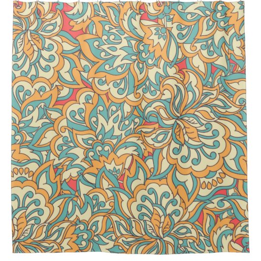 美しい花シームレスなパターン。フローラヴィンテージ シャワーカーテン (正面)