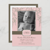 美しい花ベビー誕生のお知らせ(ピンク) 案内ポストカード (正面/裏面)