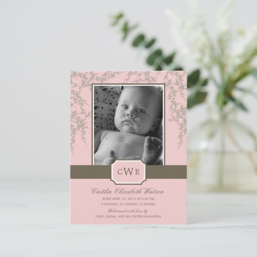 美しい花ベビー誕生のお知らせ(ピンク) 案内ポストカード (スタンド正面)