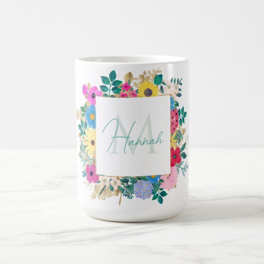 美しい花ボタニカルウォーター絵画の色 コーヒーマグカップ (中央)